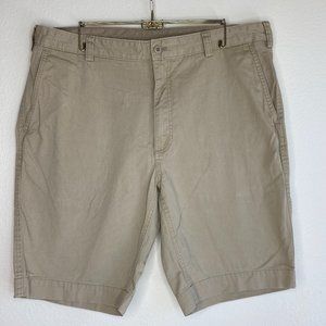 Cremieux Mens Size 36 Flat Front Tan 100% Cotton Shorts Back Flap Pockets Golf